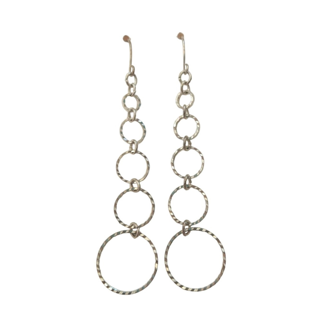 Tiered Hammered Multi Hoop Dangle Drop Earrings Silver Plated Silver Tone Hook