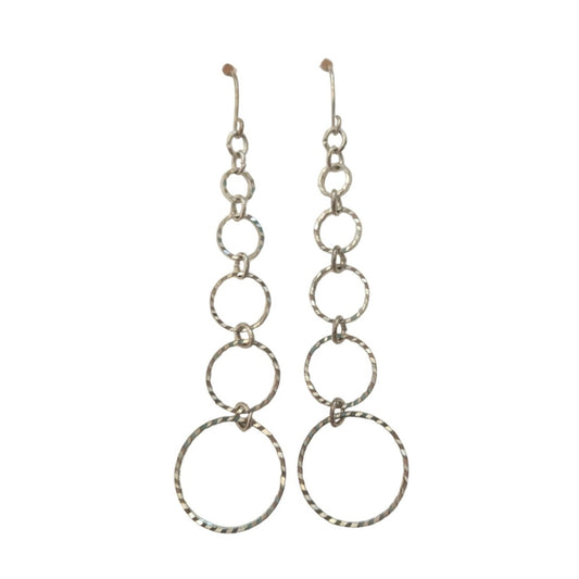Tiered Hammered Multi Hoop Dangle Drop Earrings Silver Plated Silver Tone Hook
