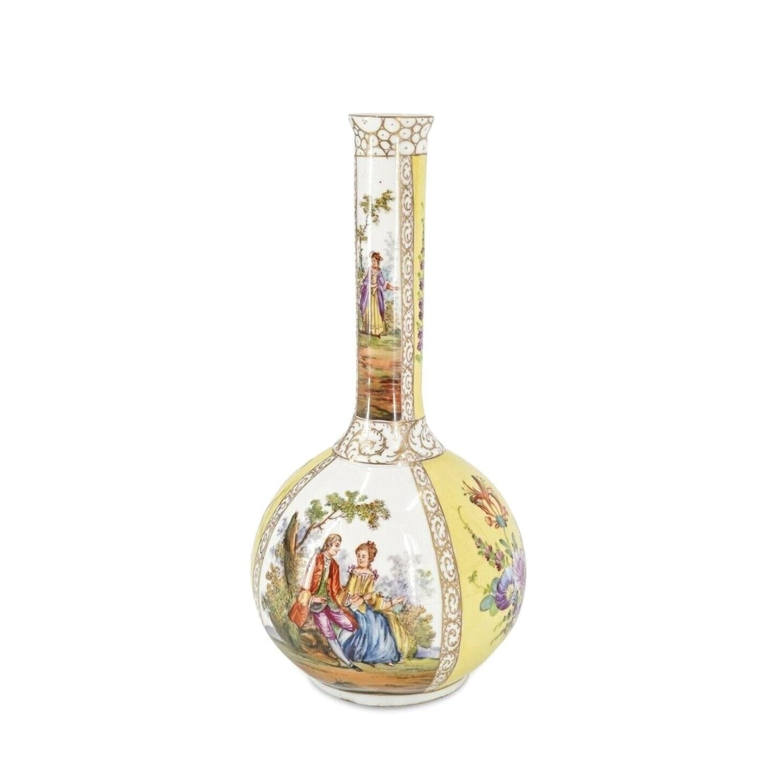 Antique Dresden Porcelain Vase white And Yellow Hand Painted 19c Germany