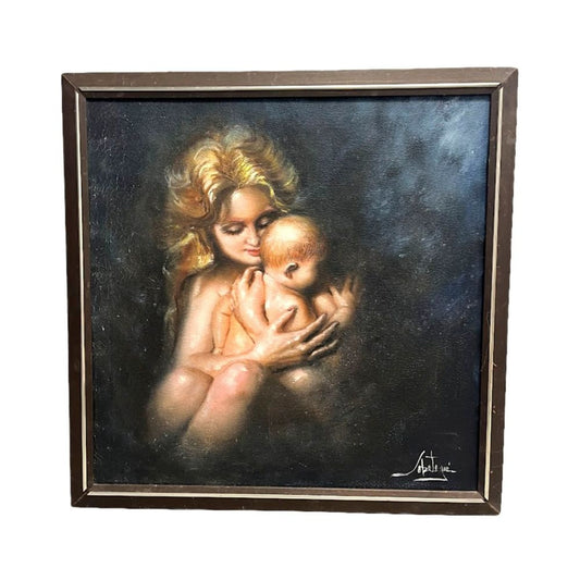 Juan Lopetegui "Mother With A Baby" Painting Oil On Canvas Signed Framed