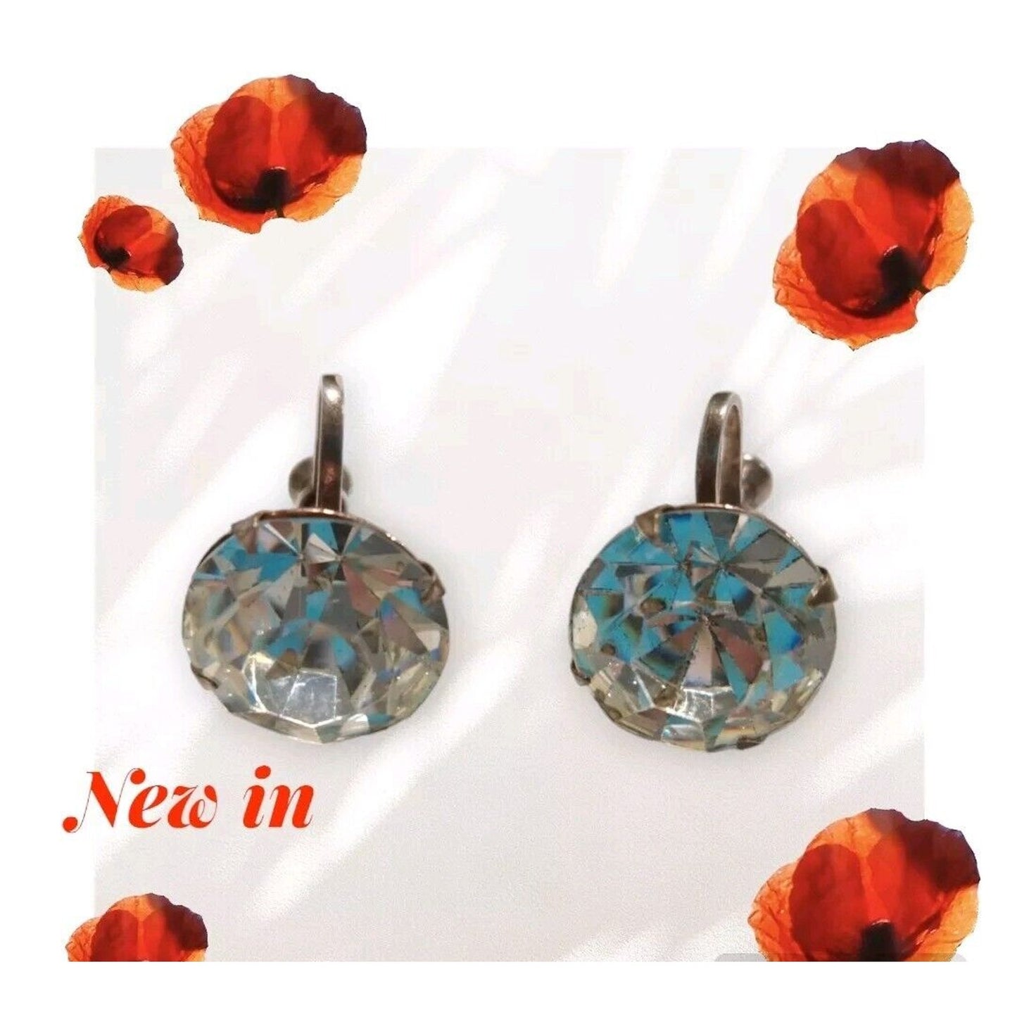 Vintage Sterling Silver 925 Crystal Screw Back Stud Earrings 14K Rose Gold