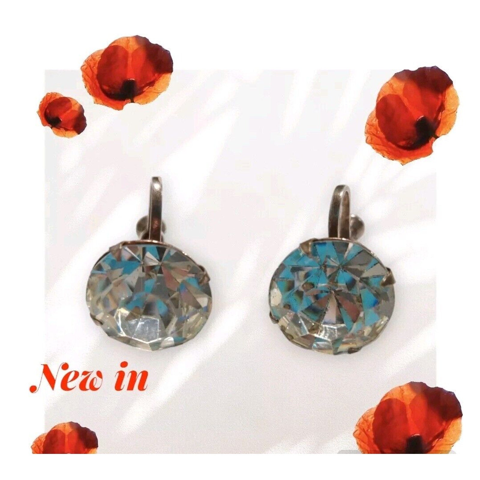 Vintage Sterling Silver 925 Crystal Screw Back Stud Earrings 14K Rose Gold