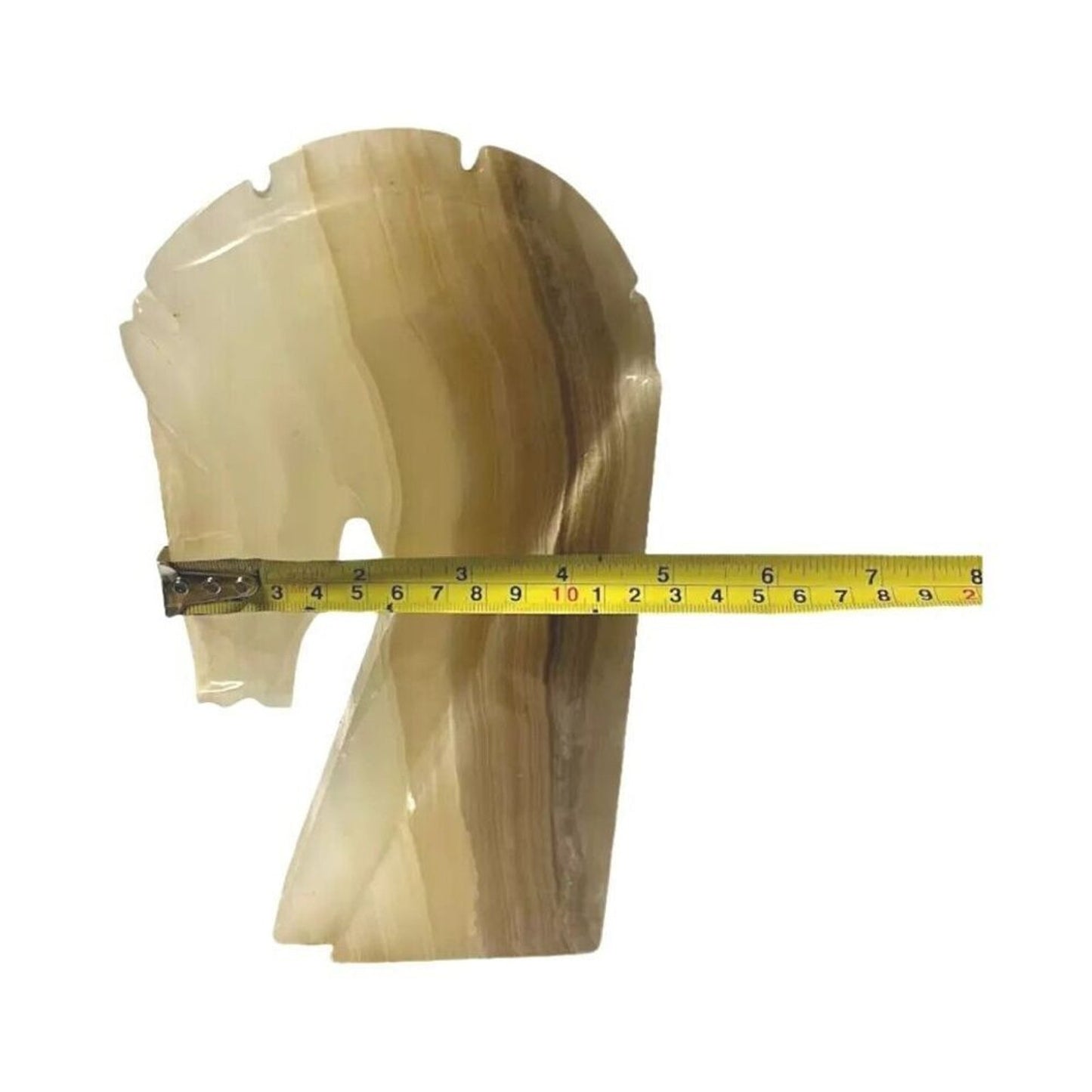 Antique Carved Onyx Horse Head Bookend Figure Paper Weight Yellow-Brown 10"H