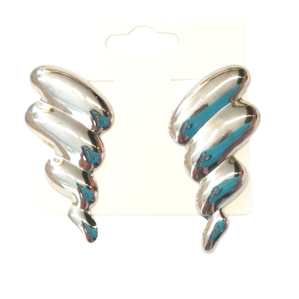 Vintage Art Deco Wings Dangle Earrings Silver Tone Post Screw Back
