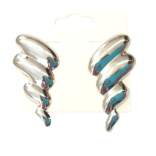 Vintage Art Deco Wings Dangle Earrings Silver Tone Post Screw Back