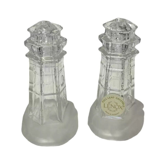 Vintage Lenox Salt & Pepper Shakers Set Pair Light House Frosted Glass Waves