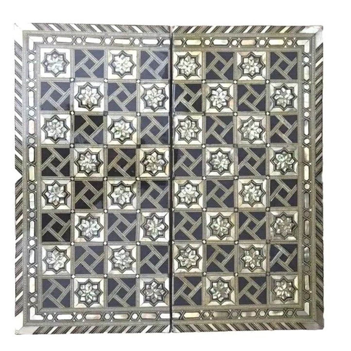 Vintage Black Beige Abalone Mother Of Pearl Inlayed Backgammon Chessboard