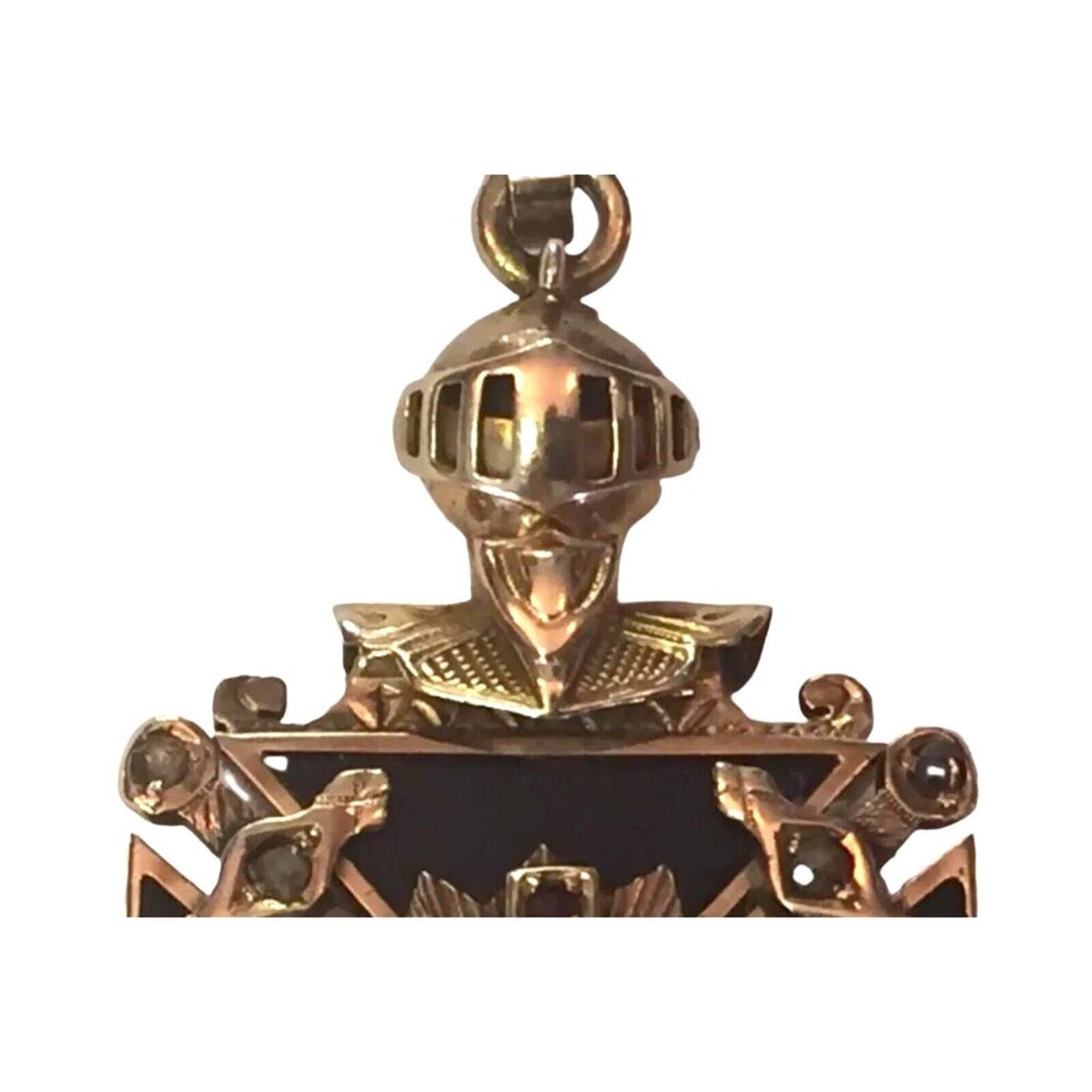 Antique Masonic Knight 32nd Degree Diamonds Onyx 14K Gold Pendant Medallion
