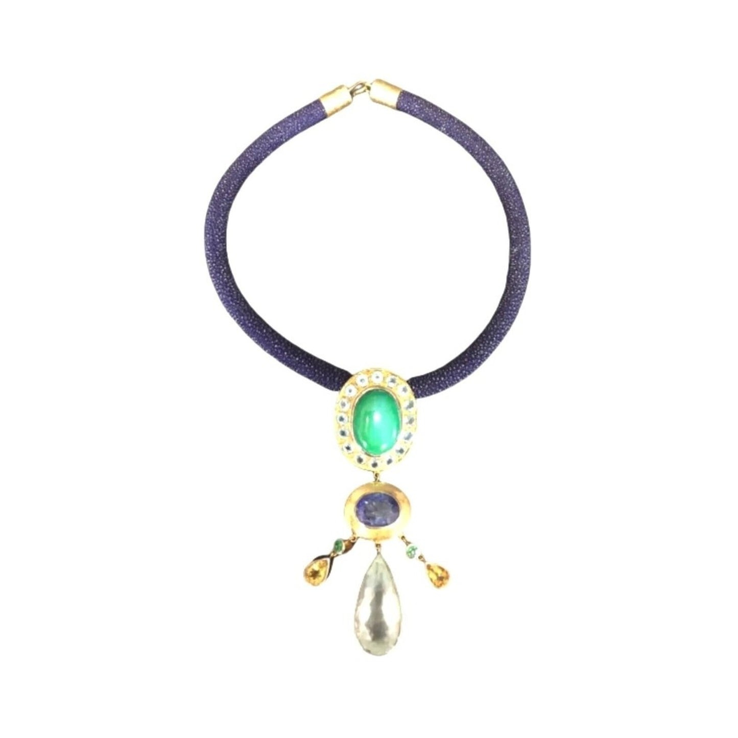 Women's Necklace Vintage Jadeite Tanzanite Aquamarine Stingray Sterling Silver