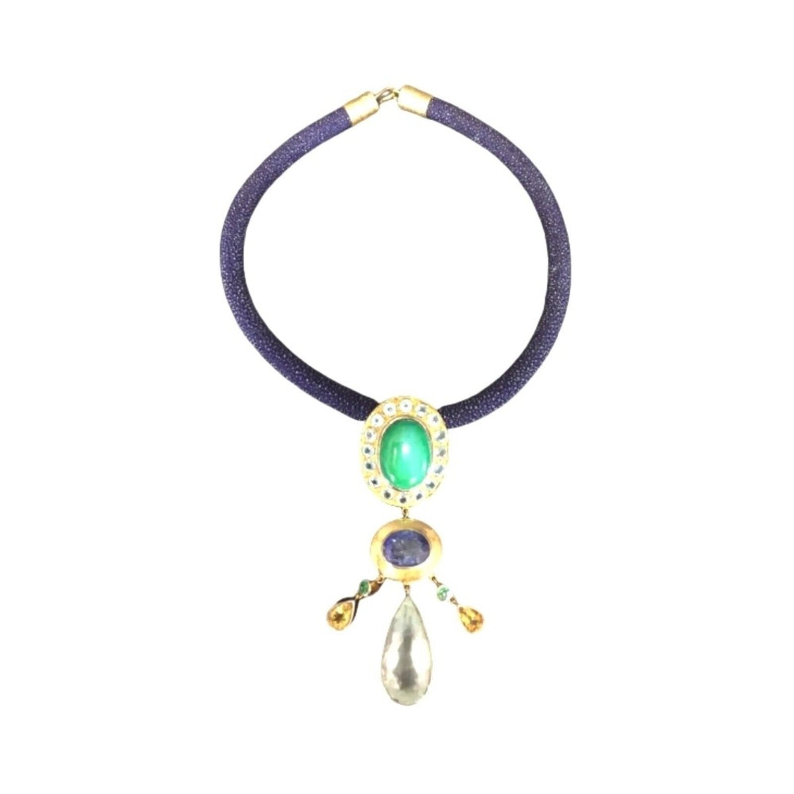 Women's Necklace Vintage Jadeite Tanzanite Aquamarine Stingray Sterling Silver