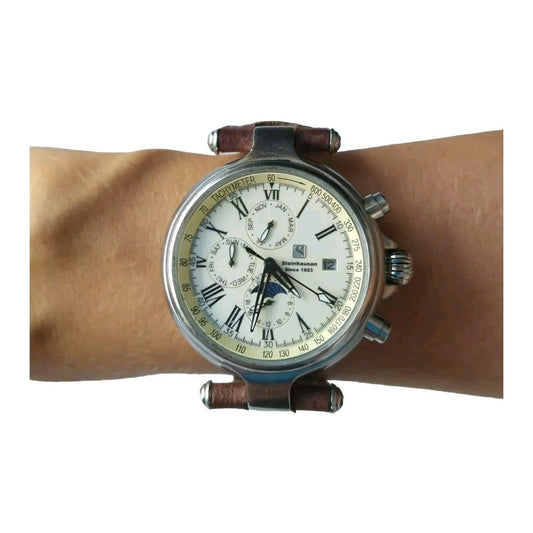 Mens Steinhausen Automatic Wrist Watch Model F1653 Chrono Skeleton Tachometer