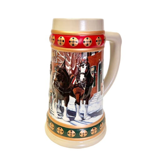 Vintage 1993 Anheuser Busch Budweiser Holiday Beer Stein Mug Cup Clydesdales