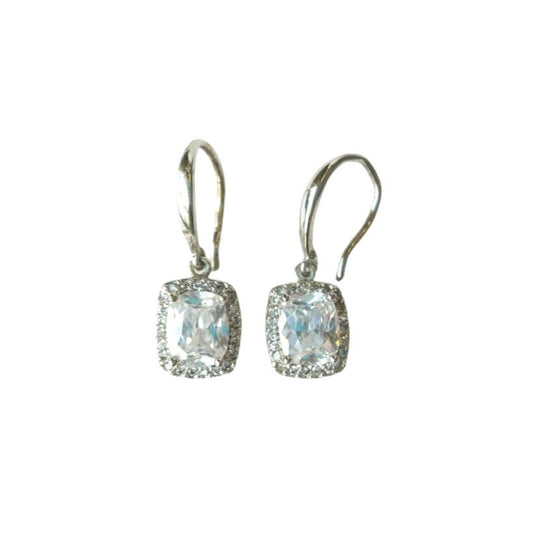 RSF CN Cushion Cut Cubic Zirconia Dangle Wedding Earrings Sterling Silver 925