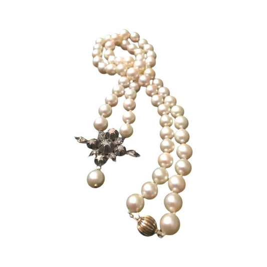 Antique Natural Pearl Necklace Rose Cut Diamonds 14K Gold Silver Victorian 1880s