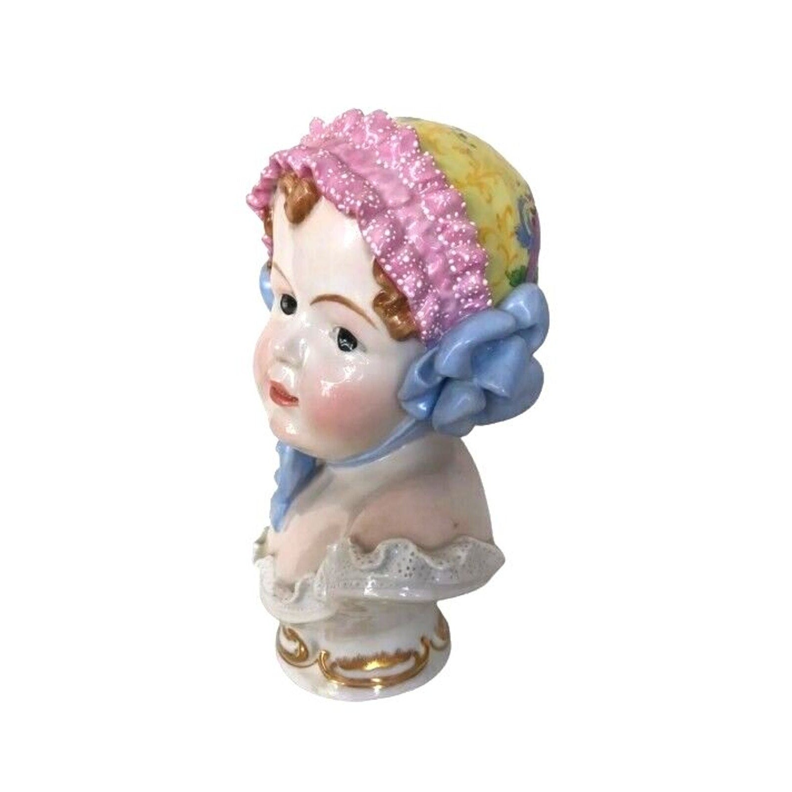 Antique Baby Girl Bust Figurine Sculpture Carl Thieme Dresden Porcelain 19c Art