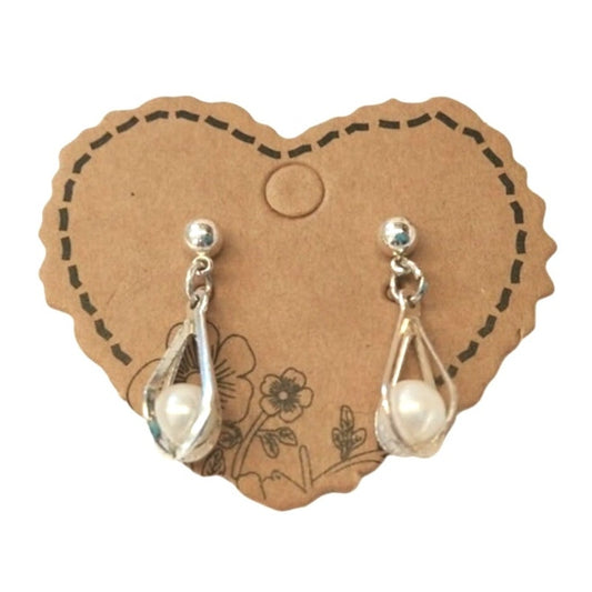 Vintage Faux Pearl Dangle Teardrop Earrings Sterling Silver Plated Post Screw