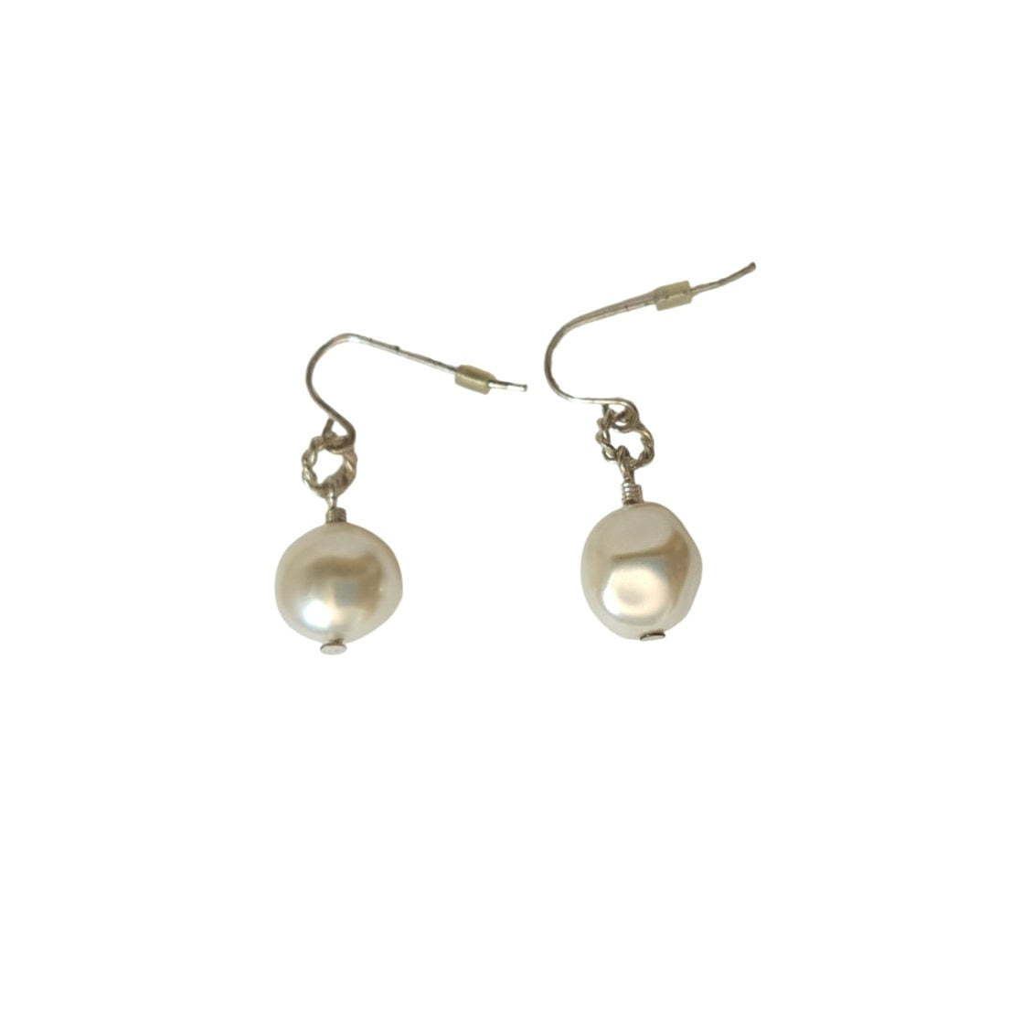 Vintage Faux Pearls Dangle Drop Earrings Sterling Silver Plated Hook