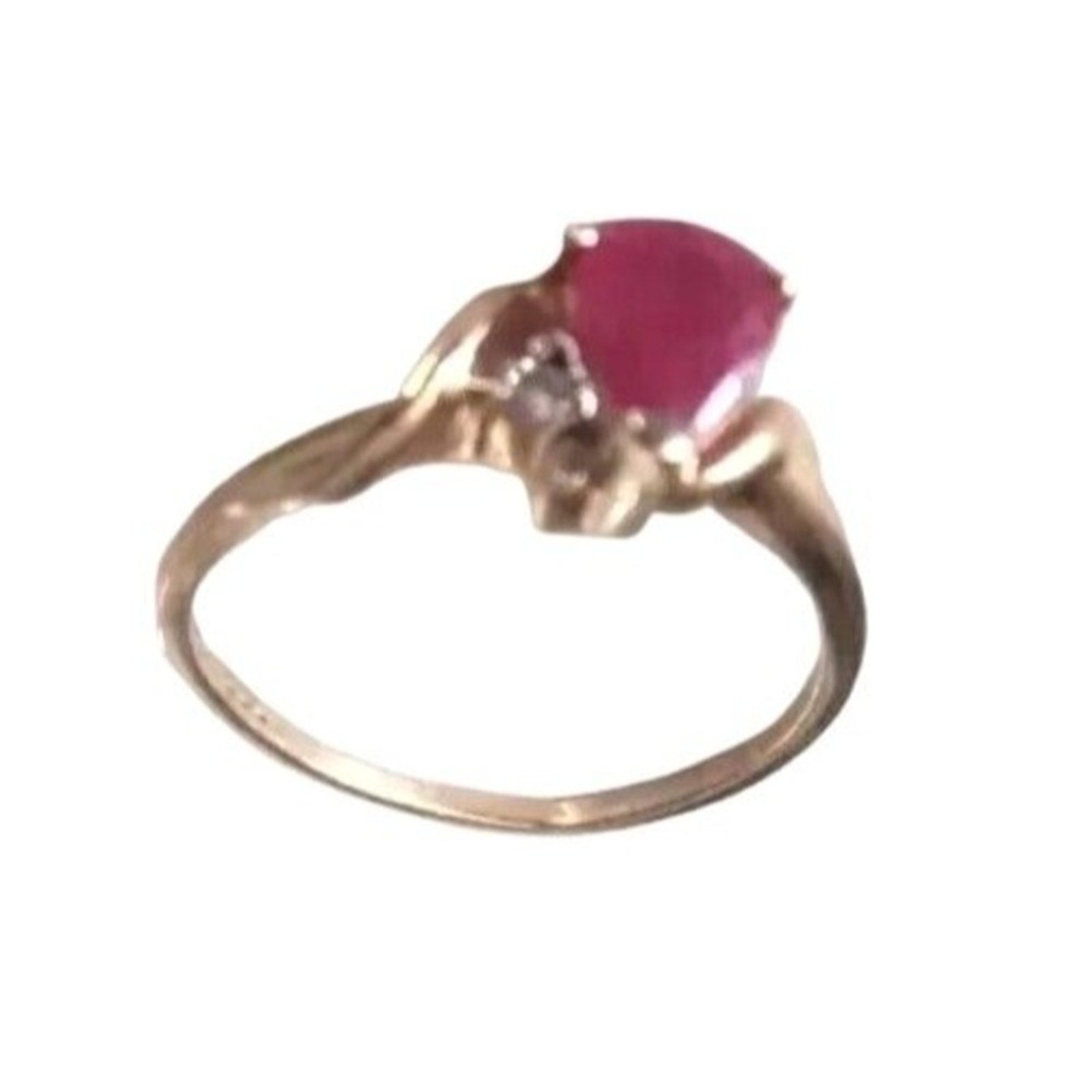Women's Ring 0.55ctw Pear Cut Red Ruby 05tcw Diamonds 10K Yellow Gold Antique