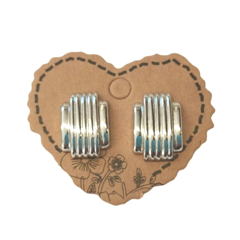 Vintage 60s Art Deco Style Stud Earrings Silver Tone Plated Post Screw Back