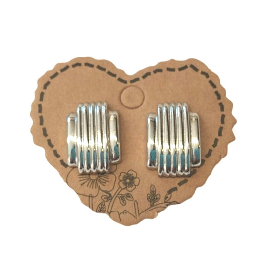 Vintage 60s Art Deco Style Stud Earrings Silver Tone Plated Post Screw Back