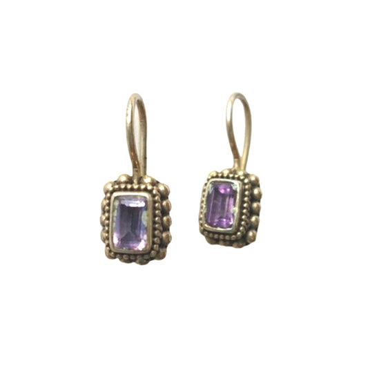 Vintage Cushion Cut Amethyst Dangle Earrings Sterling Silver 925 Hook Signed