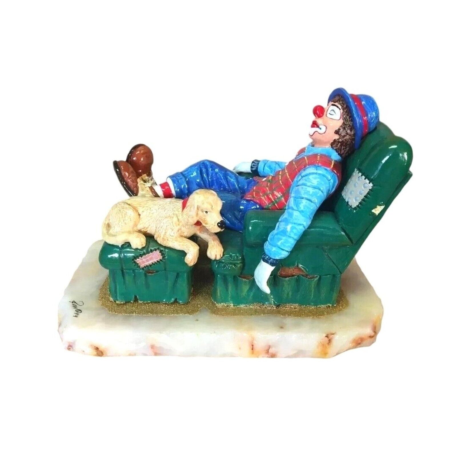 Ron Lee 'Dreaming' Clown Figurine Sculpture – Enamel Bronze with Green Chair '99