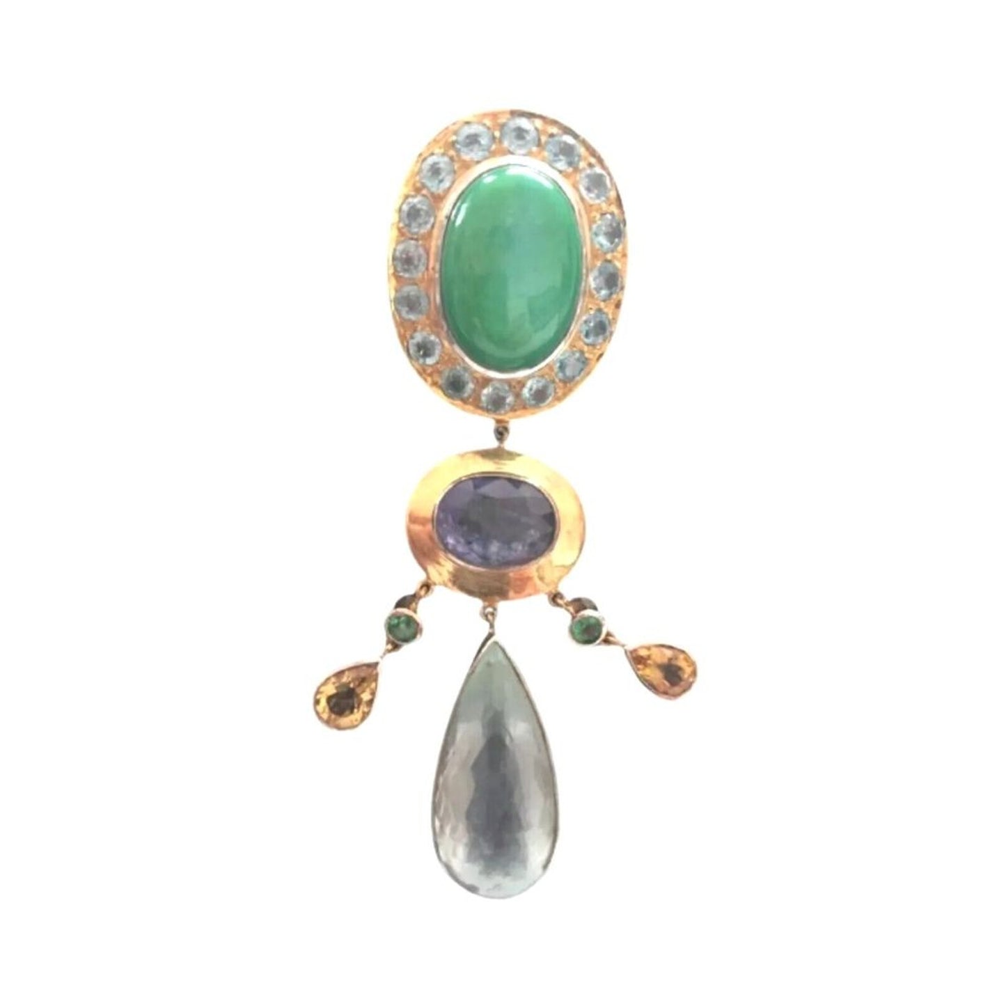 Women's Necklace Vintage Jadeite Tanzanite Aquamarine Stingray Sterling Silver
