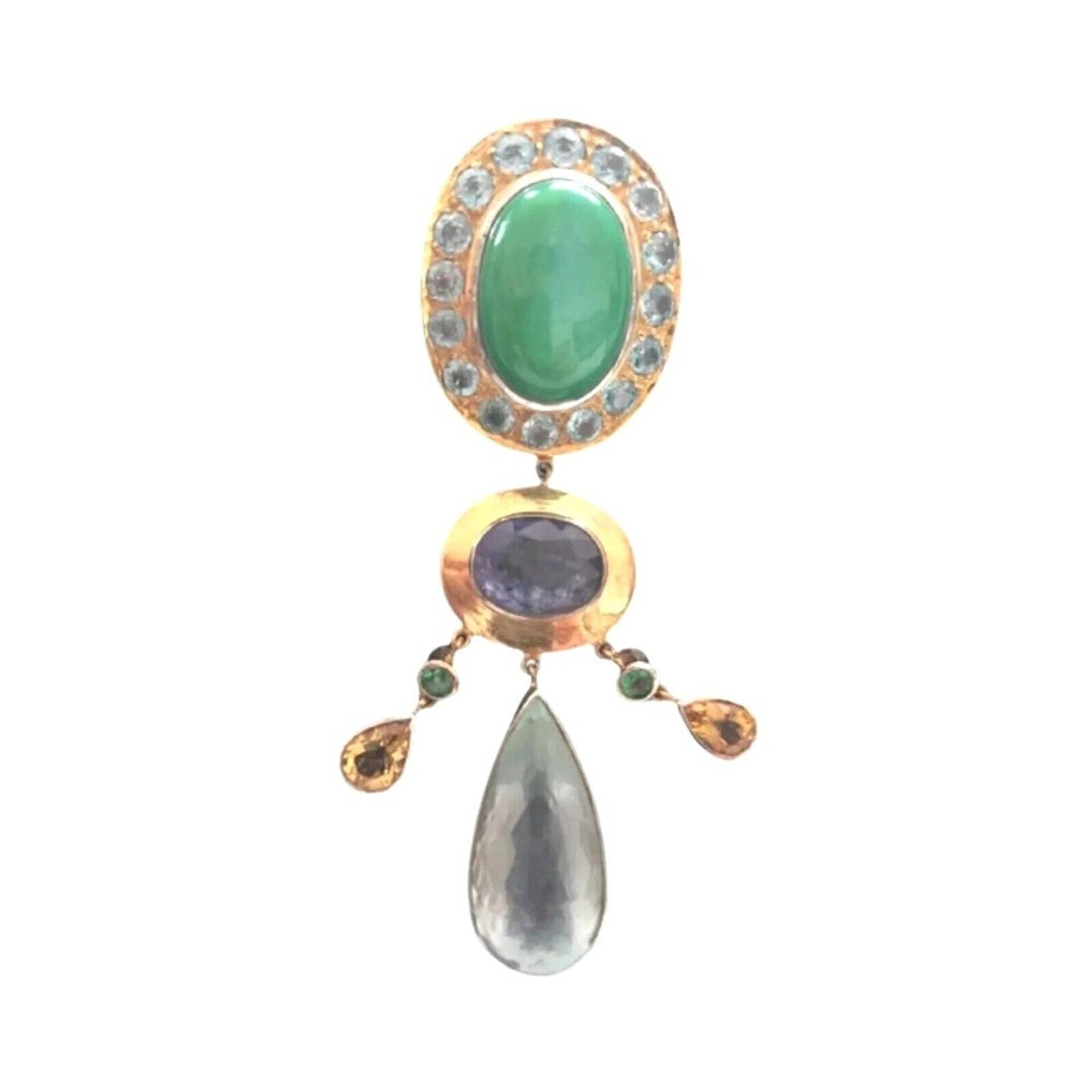 Women's Necklace Vintage Jadeite Tanzanite Aquamarine Stingray Sterling Silver