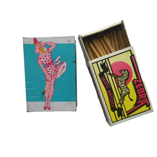 Vintage Love Matchbox Book Match Holder Blue Tin Mini Tray Little Girl