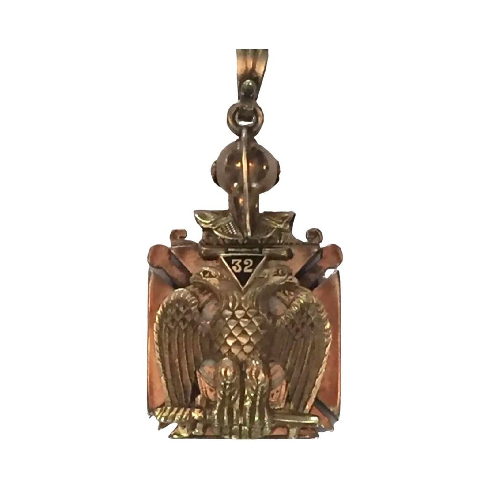 Antique Masonic Knight 32nd Degree Diamonds Onyx 14K Gold Pendant Medallion