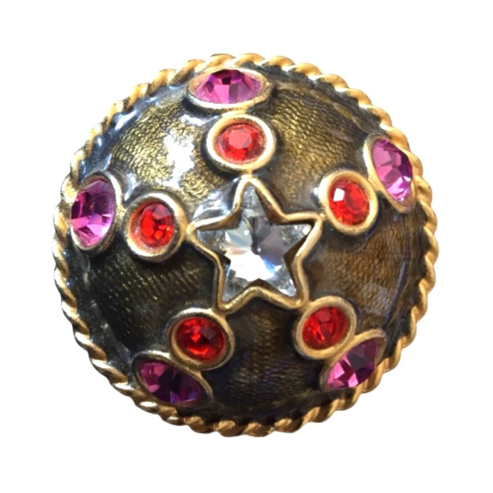 Vintage Gerard Yosca Button Earrings Gold Plated Enamel Crystals Clip On