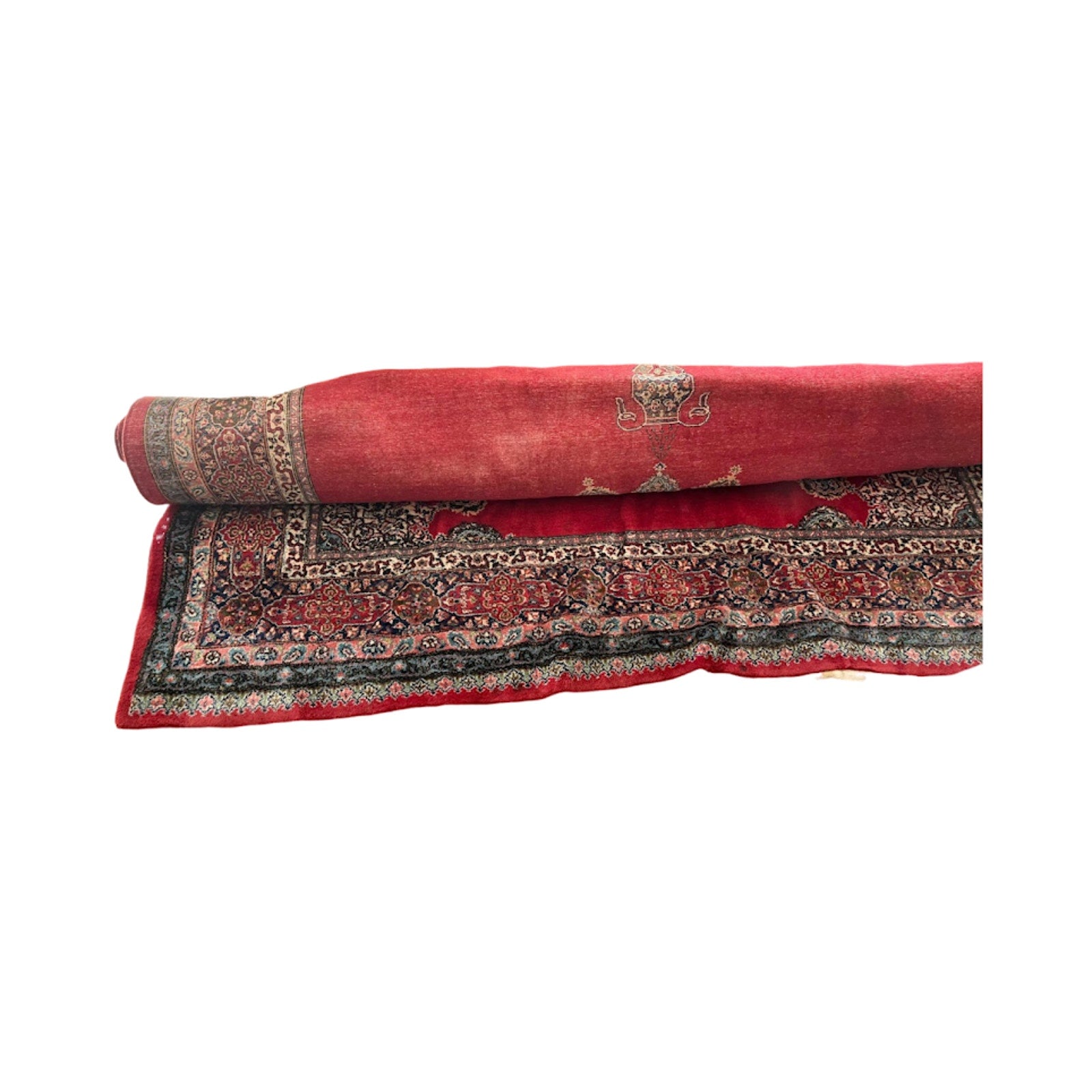 Vintage Red Wool Floral Large Rug 10x7 Handmade Living Room Rug