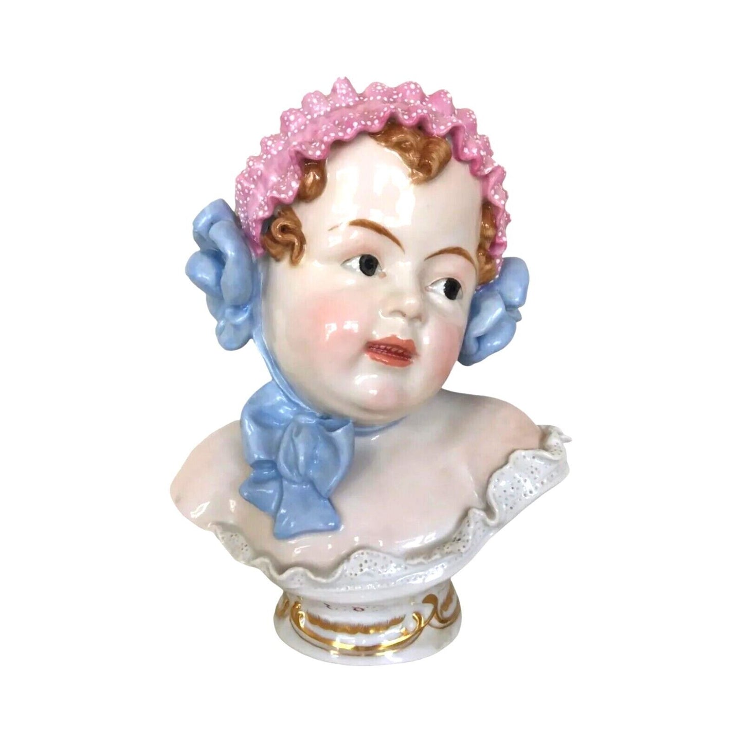 Antique Baby Girl Bust Figurine Sculpture Carl Thieme Dresden Porcelain 19c Art