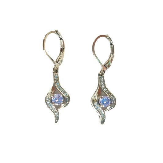Round Cut Amethyst Cubic Zirconia Dangle Earrings Sterling Silver 925 Lever Back