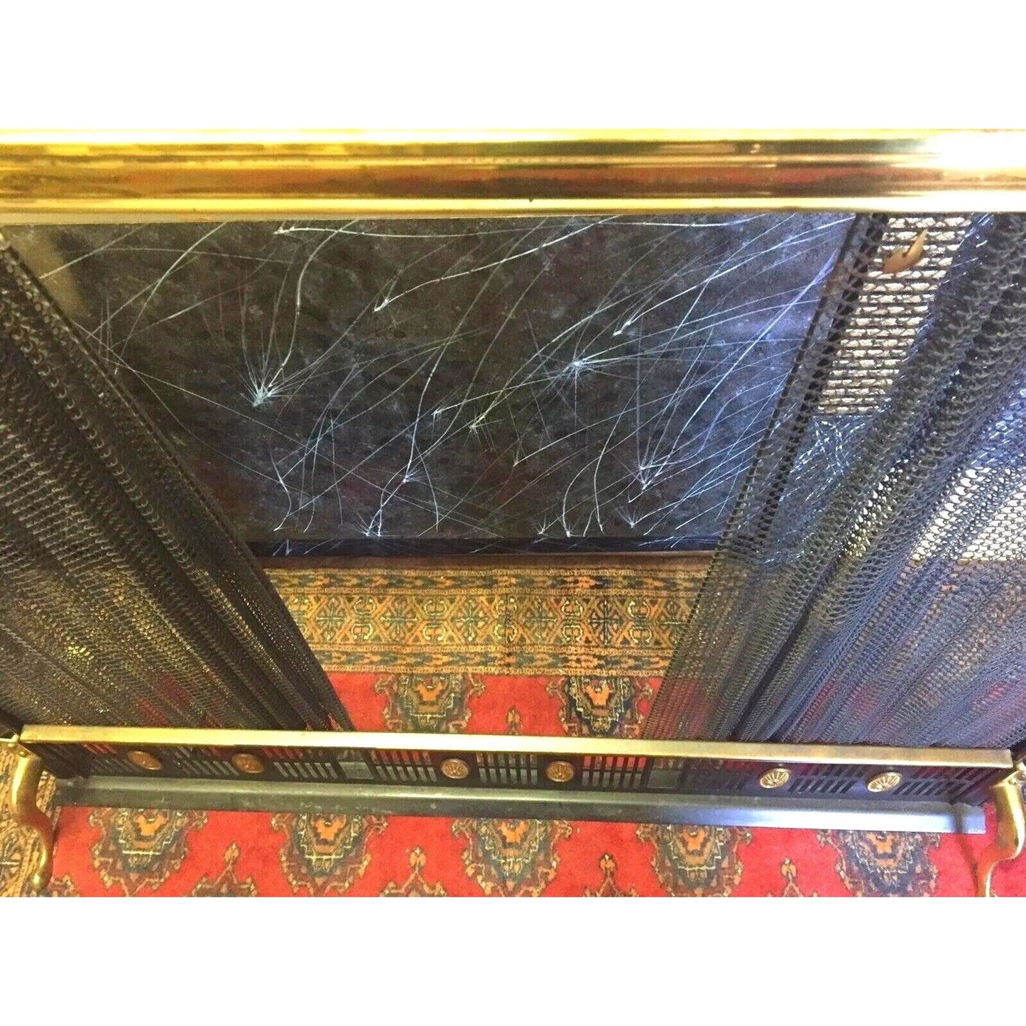 Antique Flexscreen Norwich NY Solid Brass/Iron Fireplace Screen Andirons Tools
