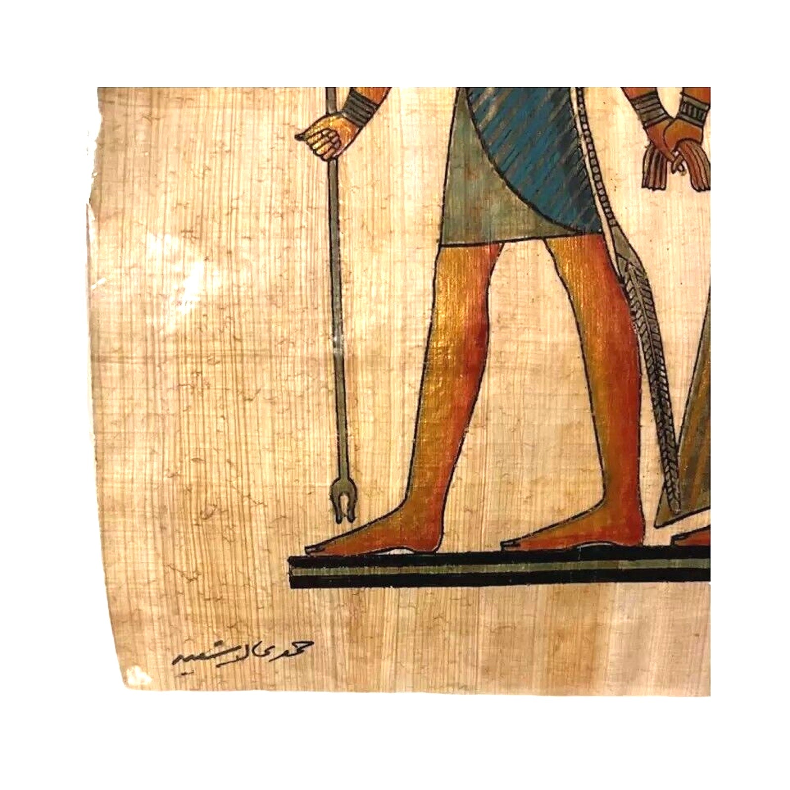 Egyptian Papyrus God Horus & Queen Nefertari Hand Painted Art Painting Signed