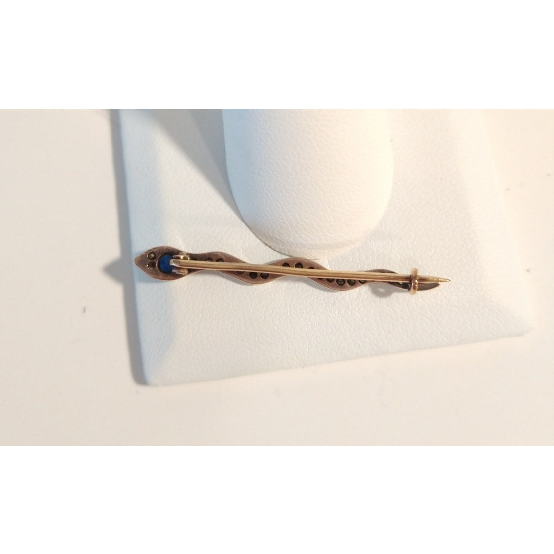 Antique Snake Brooch Pin Round Cut Blue Sapphire Diamonds 14K White/Yellow Gold