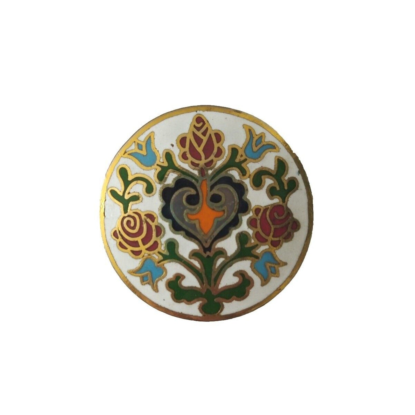 Antique Women's Brooch Pin Floral White Enamel Gold Tone Austria Estate Jewelry