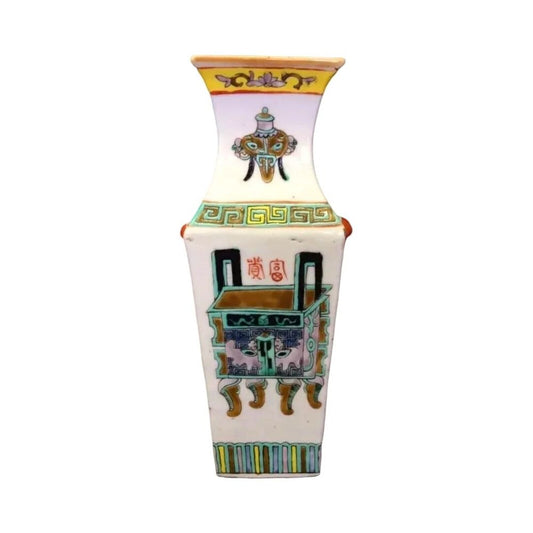 Antique Chinese White Porcelain Square Vase Caligraphy 1895 Qing Dinasty