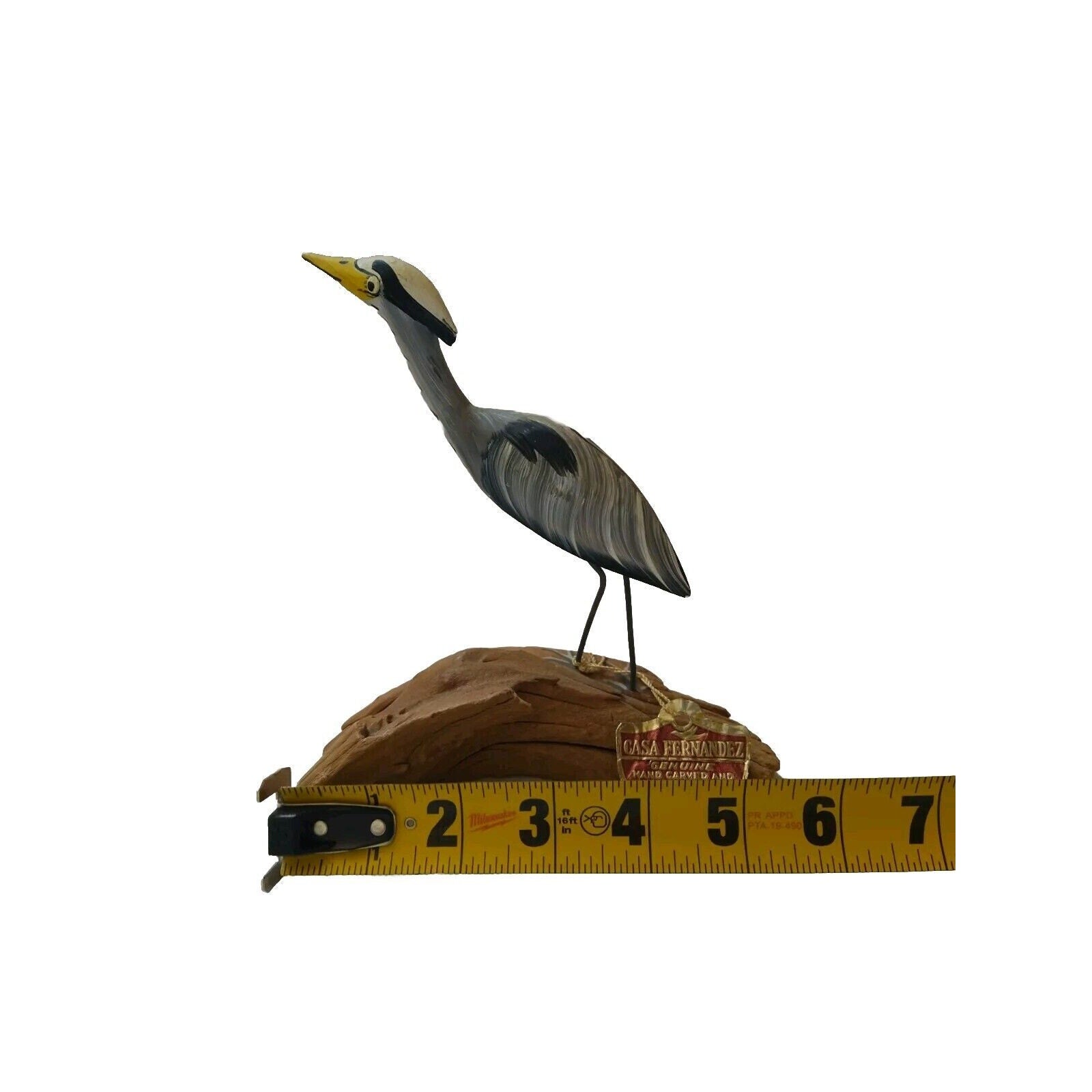 Casa Fernandez Gray Bird Figurine Hand Carved Hand Painted Stands On Drift Wood