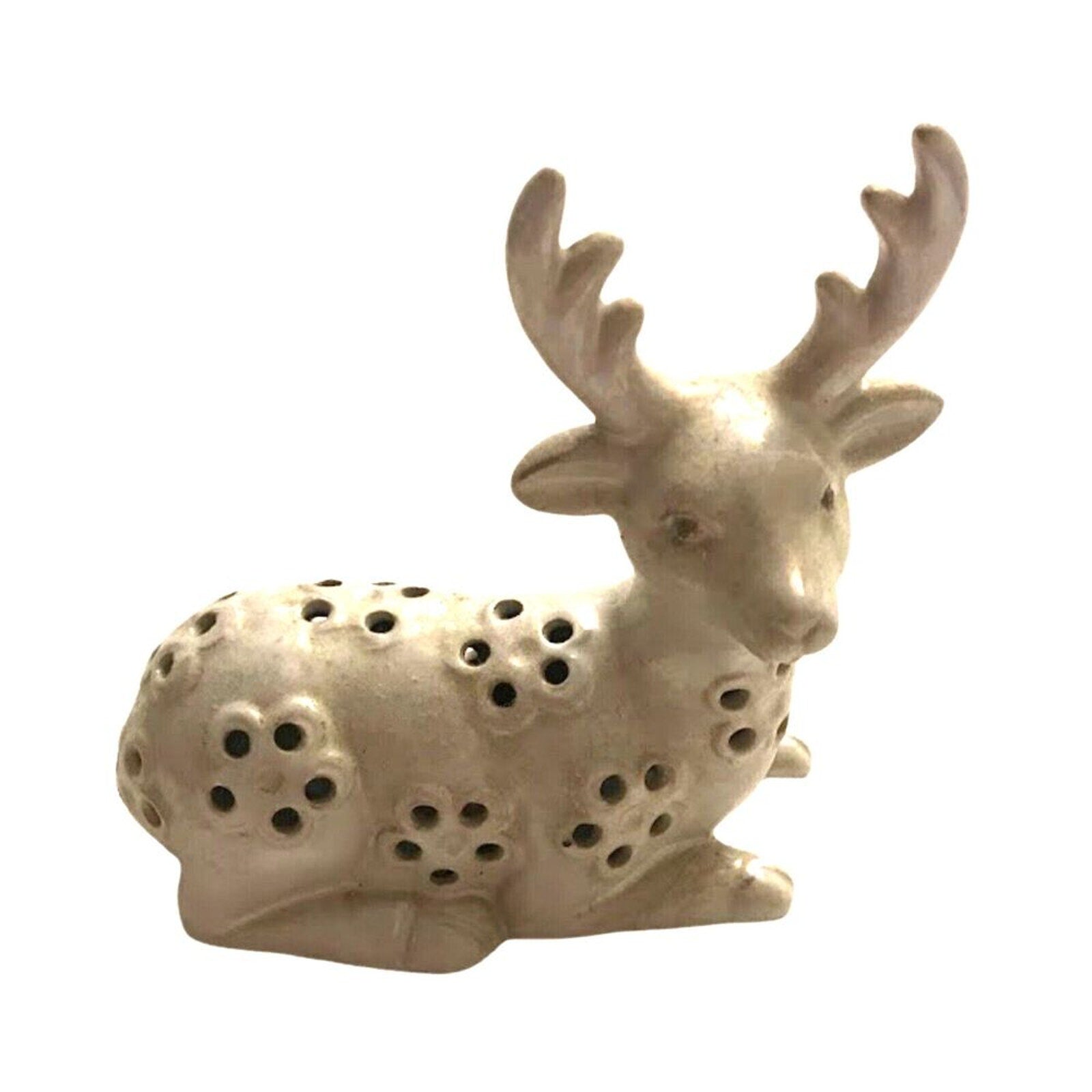 Ceramic White Deer Buck Potpourri Sachet Holder Reindeer