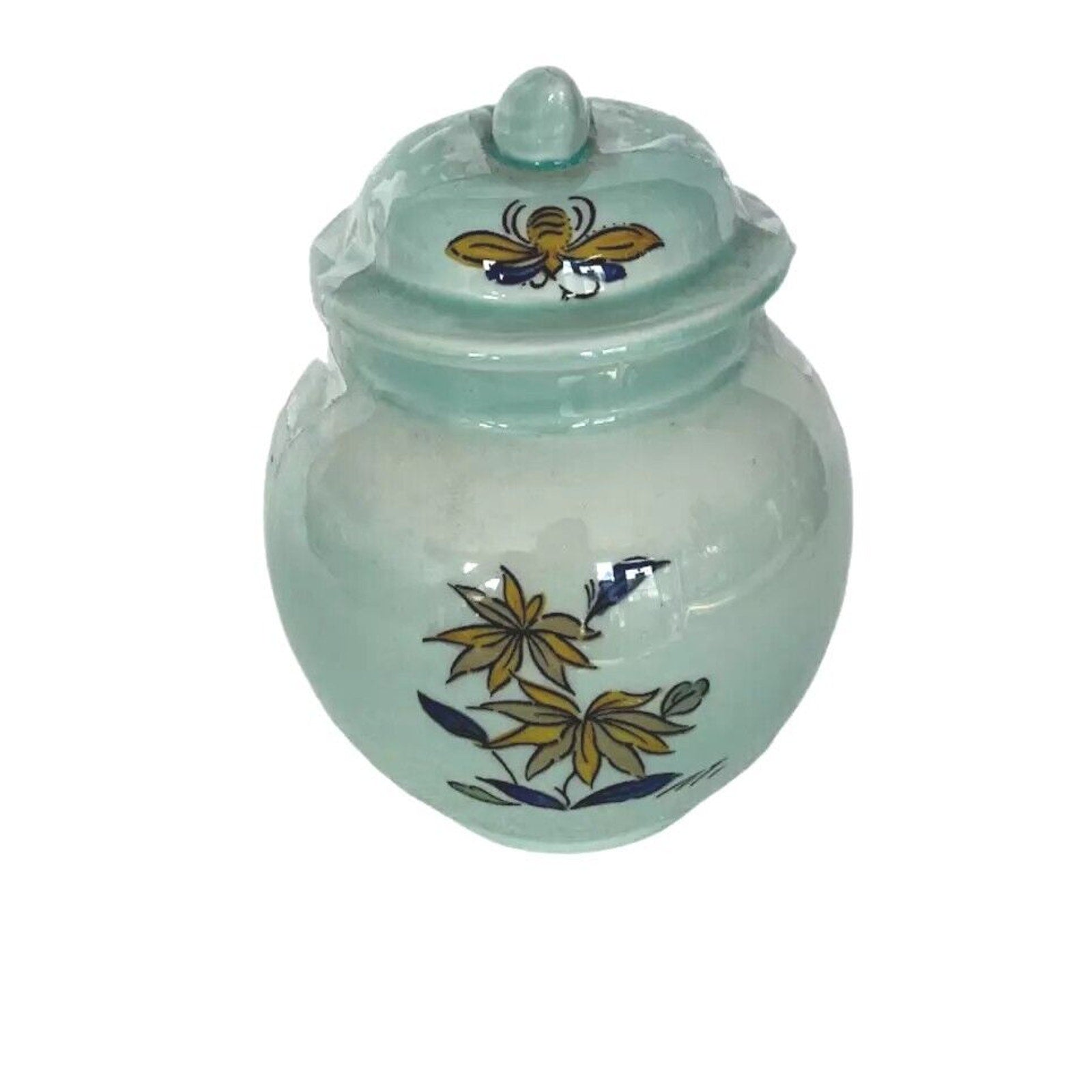 Adams Calyx Ware Sugar Bowl w/ Lid Blue Fine Porcelain Bird England 5"H 4"W