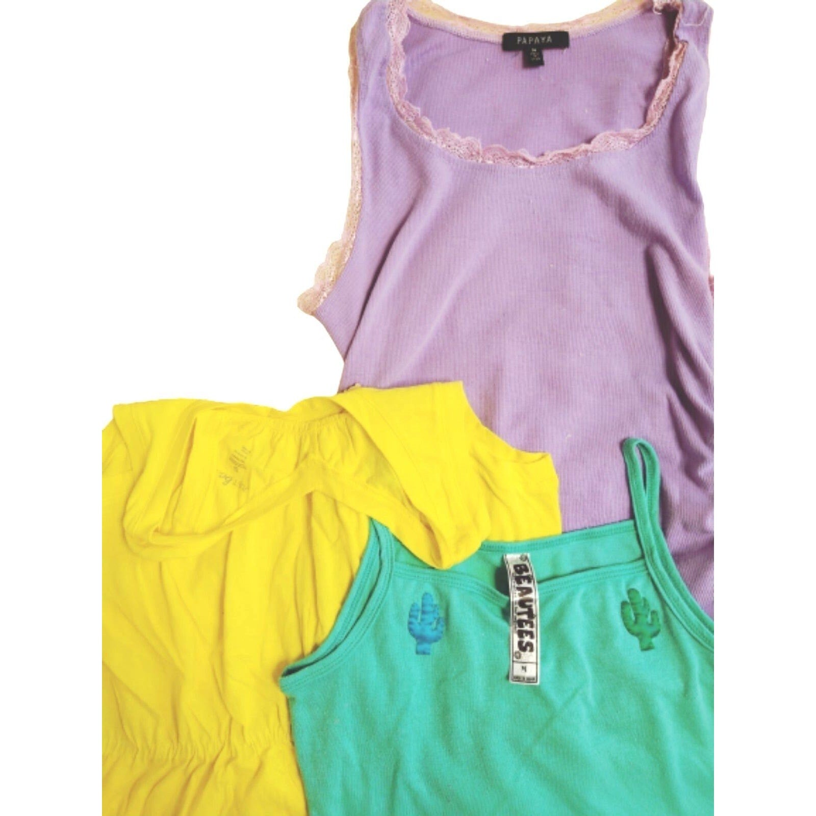Green yellow purple lot of 3 women's tank Top t-shirts sleeveless M / S