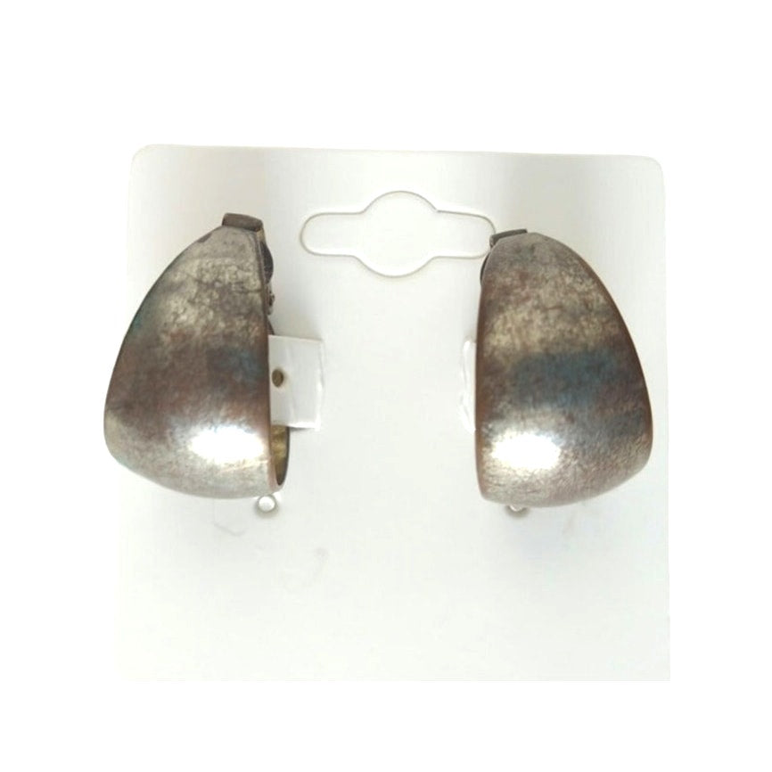 Vintage Wide Round Hoops Earrings Silver Tone Metal Clip On