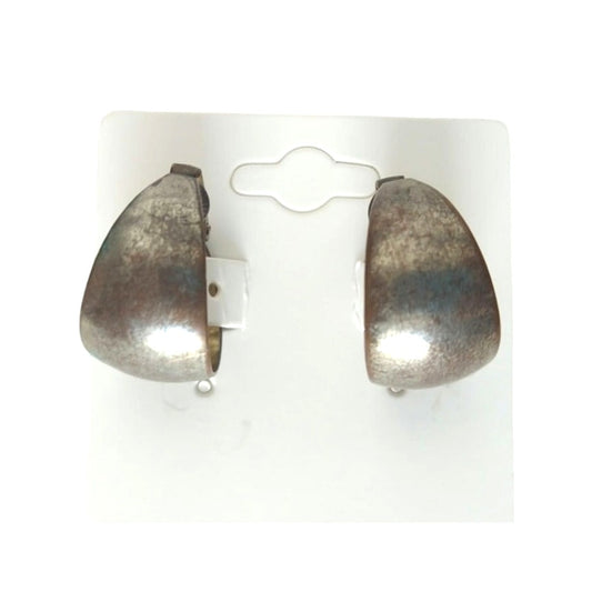 Vintage Wide Round Hoops Earrings Silver Tone Metal Clip On
