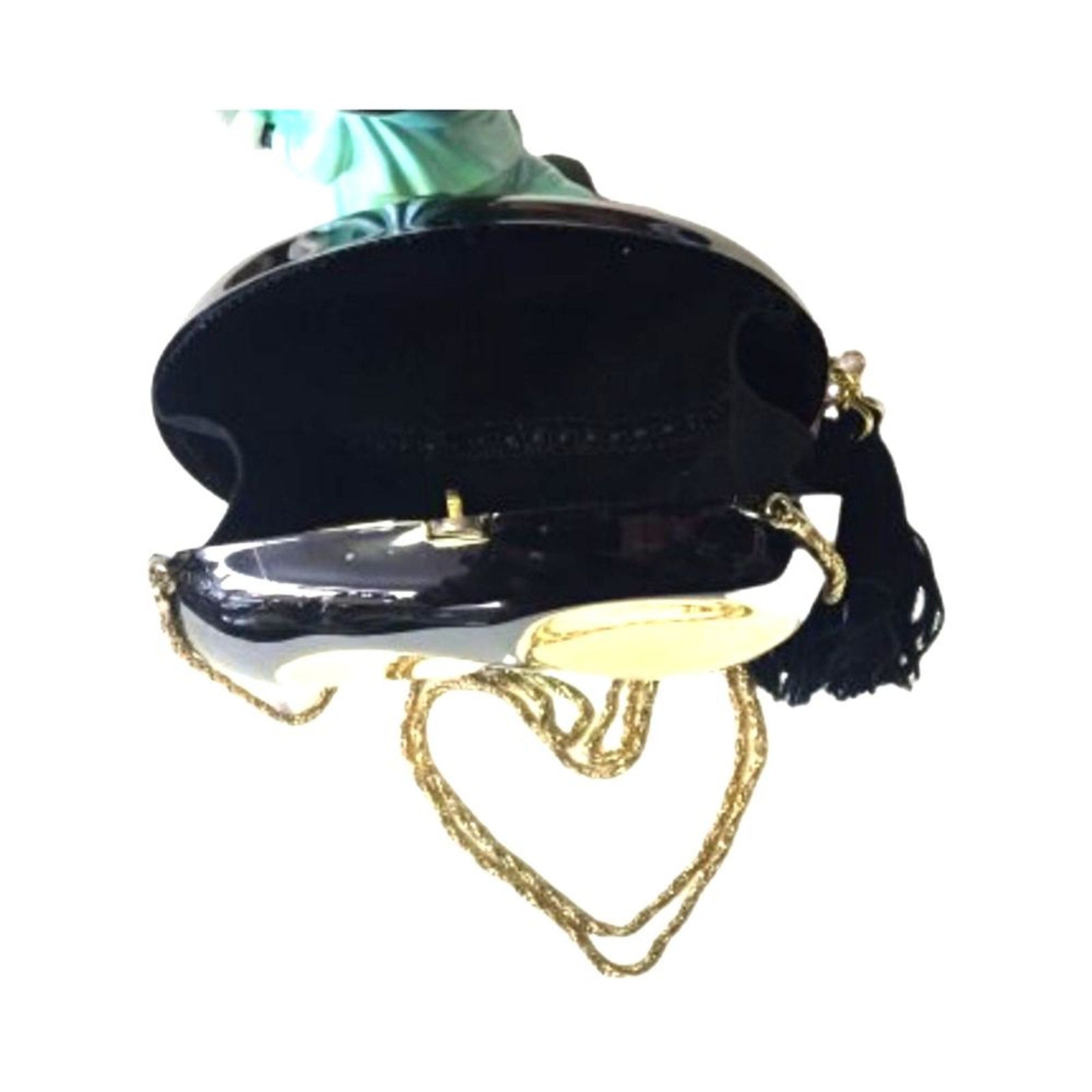 Vintage Brown Metallic Oval Clutch Purse Bag Gold Chain Strap Tassel Elegant