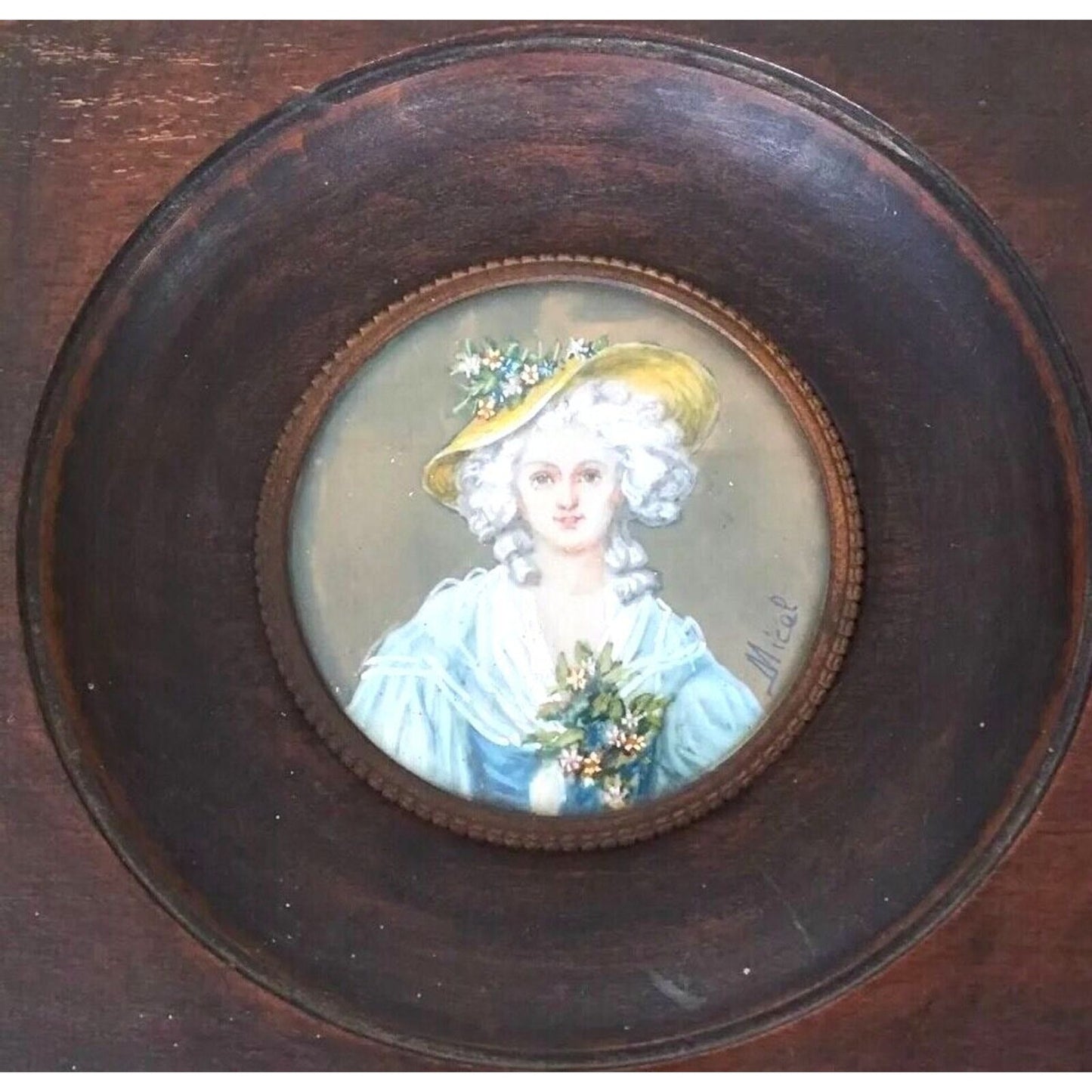 Antique French Miniature Painting Madame Elizabeth Louis Sister Signed Fine Art