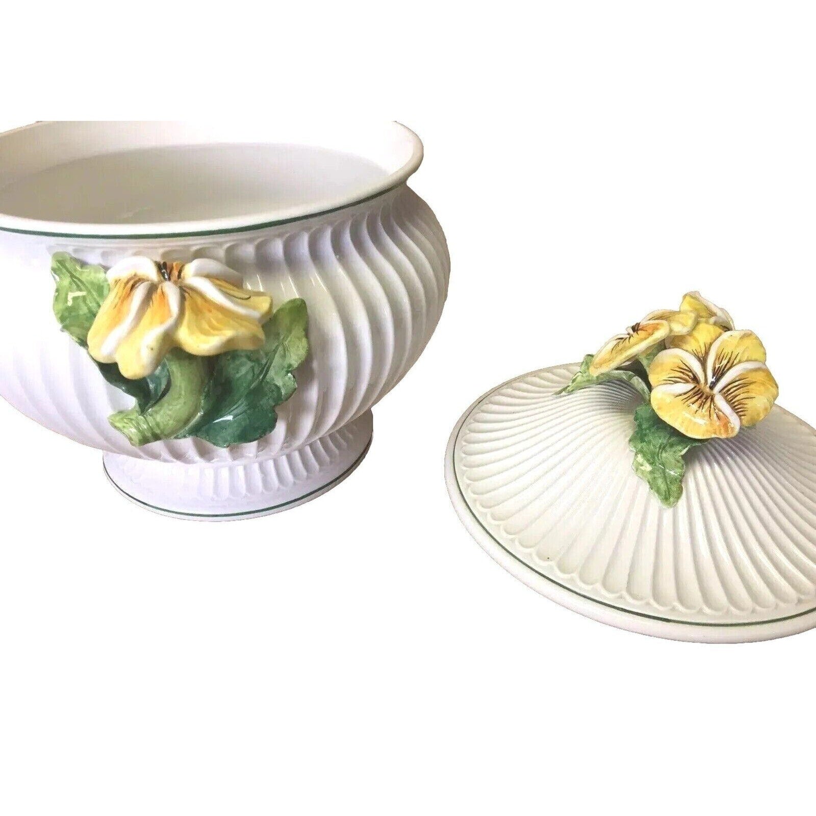 Antique Majolica White Glazed Porcelain Italy Soup Bowl With Spoon
