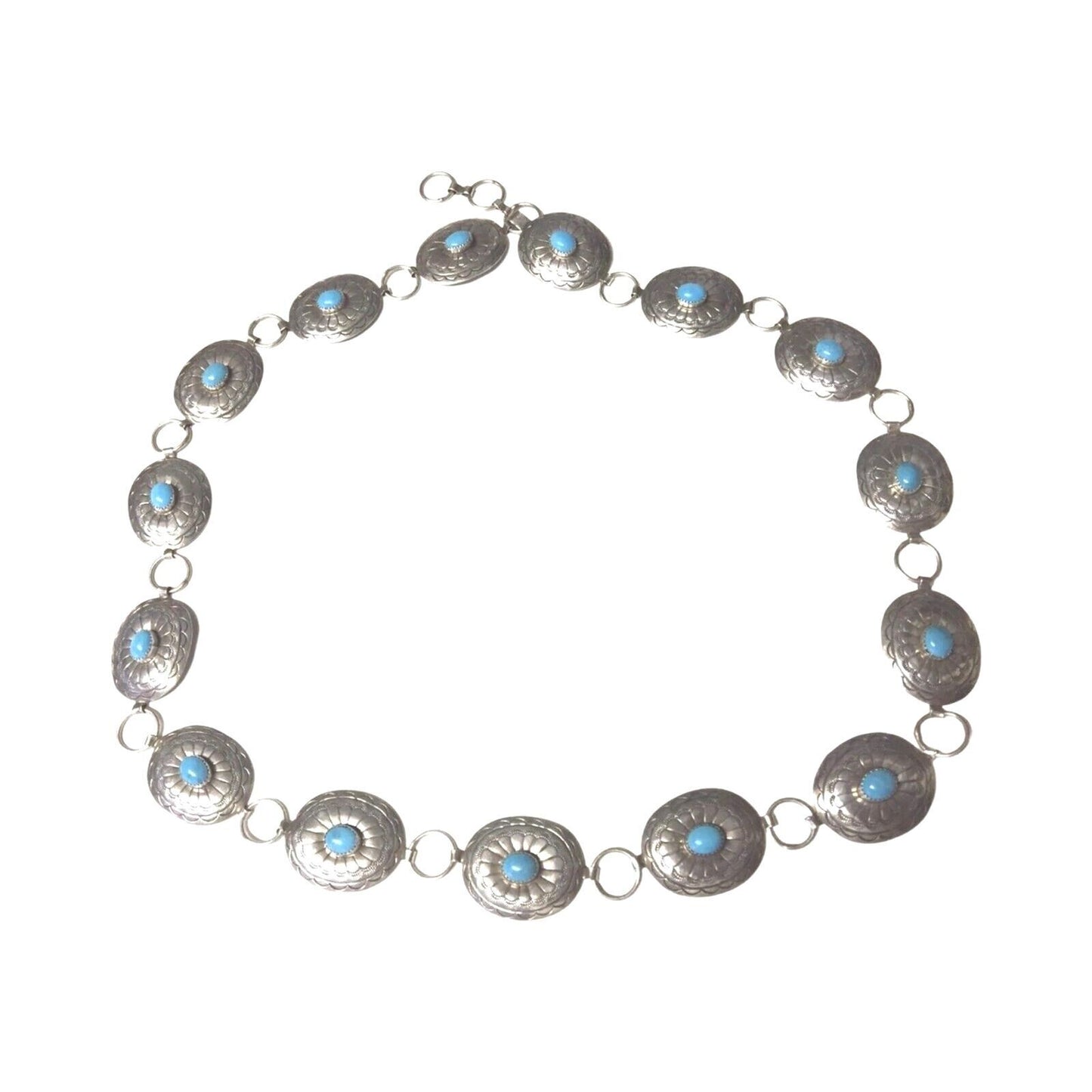 Belt Necklace Vintage Navajo Native Indian Oval Blue Turquoise Sterling Silver