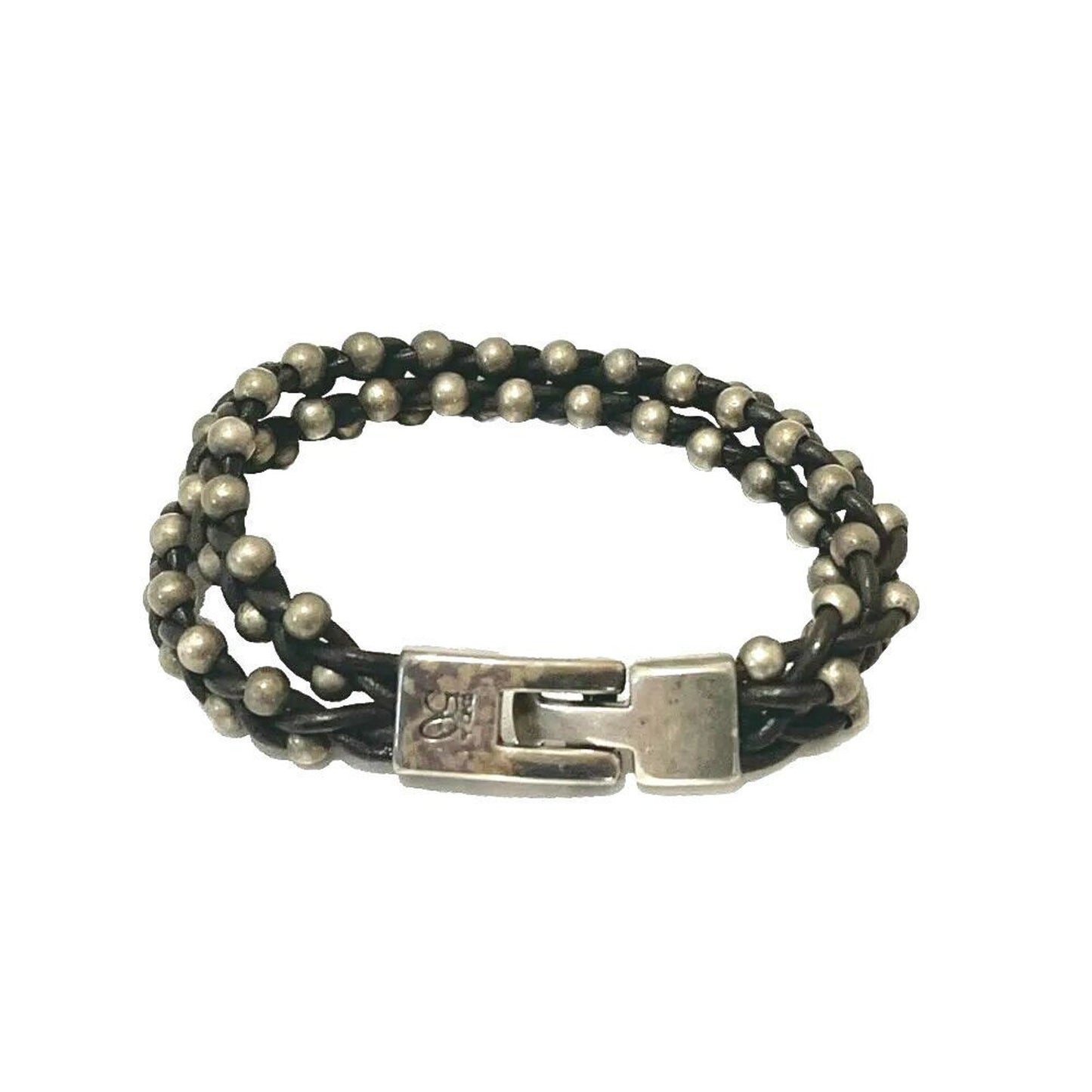 Uno De 50 Silver Beaded Bracelet Unisex Men's Women's Double Dark Brown Leather